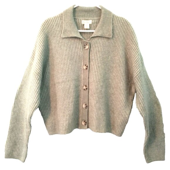 Jessica Simpson Women's Cardigan Buttons Sage Green Cropped Sweater - Large - Picture 1 of 9